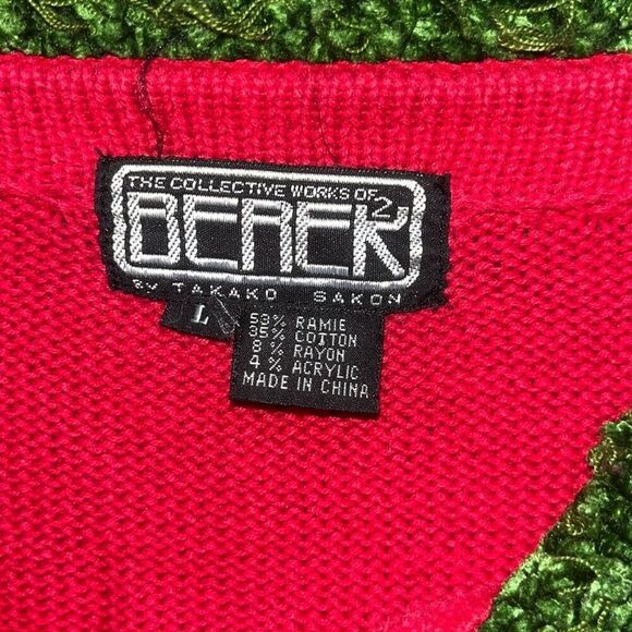 Vintage Berek 2 Red Christmas Sweater Takako Sakon Button Front Size Large - Picture 11 of 16